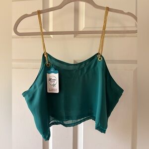 Teal Crop Top with Gold Chain Straps